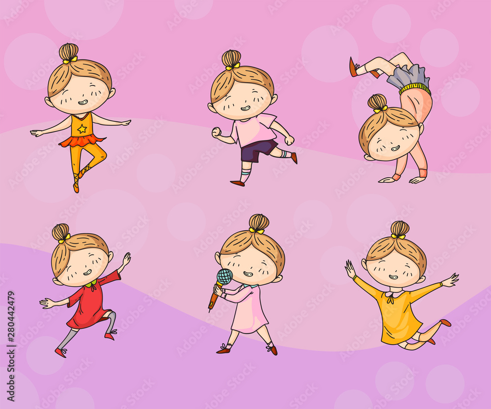 Vector set of playing creative children in doodle style, kids drawing on soft backround. Vector set of playing creative children in doodle style, kids drawing on soft backround.