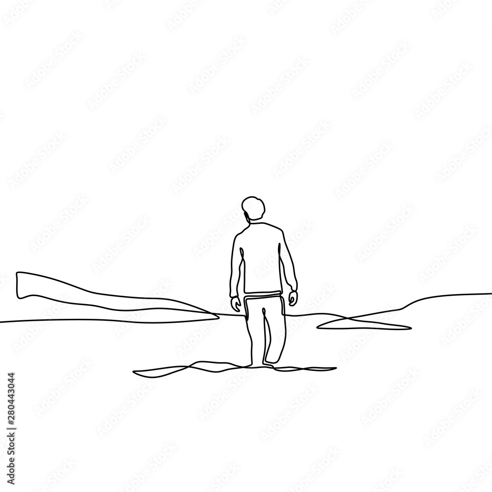 Continuous line drawing of lonely man on valley minimalism design on white  background Concept of alone person in outdoor vector illustration minimal  single hand drawn Stock Vector  Adobe Stock