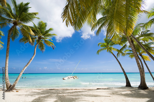 Tropical beach in Caribbean sea, Saona island, Dominican Republic
