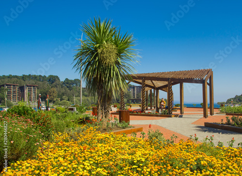 Pucon town in central Chile on a blue skies sunny day photo