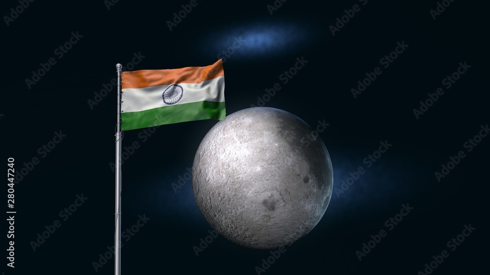 Indian flag on the moon. India moon space mission symbol. Science ...