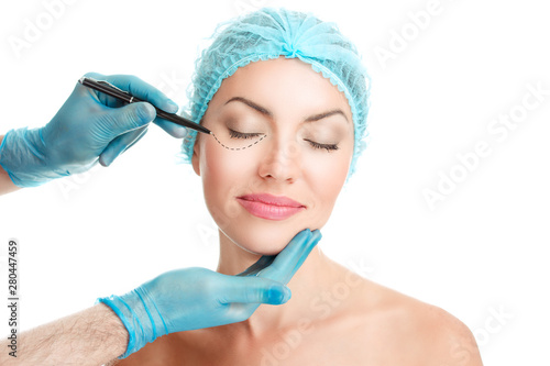 Lower eyelid Plastic surgery concept.