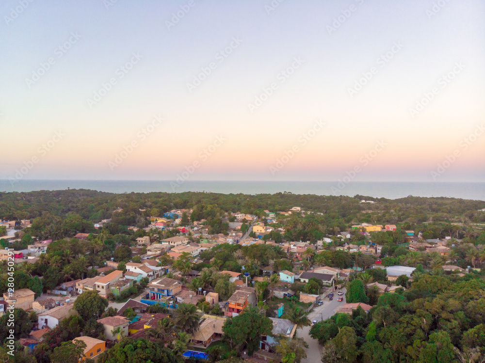 Trancoso, Brazil - July/15/ 2019 - Aerial view of the city