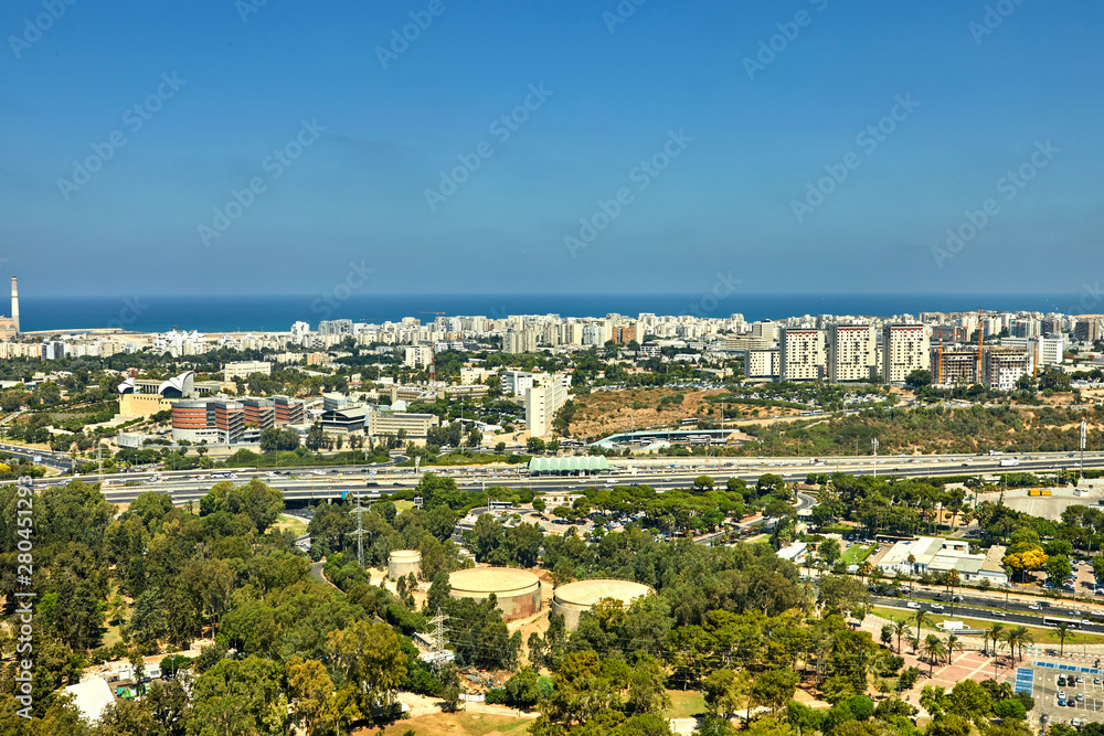 Panorama of Tel Aviv with a view of the North Tel Aviv Areas and the sea