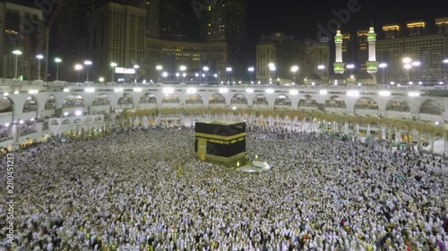 Time lapse video of Muslim pilgrims circling around the holy Kaaba at night during Hajj inside al Masjid al Haram in Mecca, Saudi Arabia