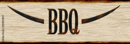 BBQ wooden sign with rusty font