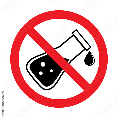 The sign is prohibited acidic substances in a red crossed out circle on a white background.