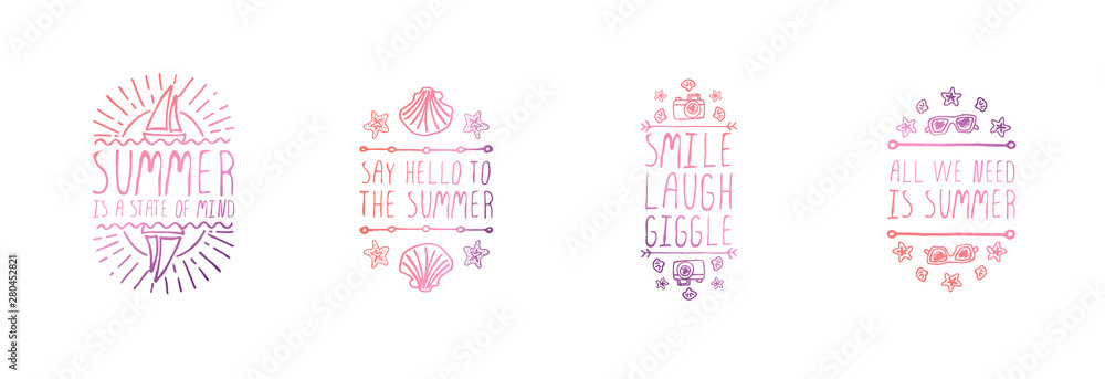 Obraz premium Set of Hand Drawn Summer Slogans Isolated on White