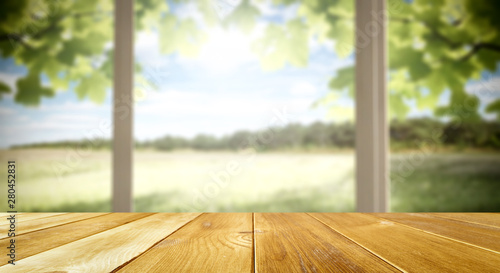 Desk of free space and summer window background  © magdal3na