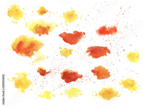 Watercolor splashes texture vector background. Hand drawn red nd yellow blots drawing.