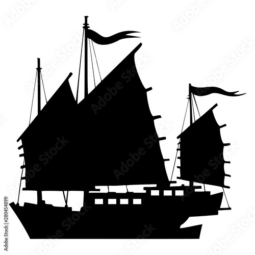 Junk chinese boat silhouette