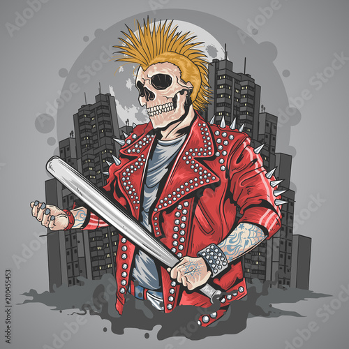 SKULL PUNK GANGSTER WITH MOHAWK HAIR ARTWORK