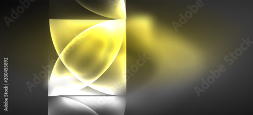 Neon glowing techno lines, hi-tech futuristic abstract background. Template with abstract shapes in dark space