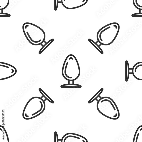 Grey Anal plug icon isolated seamless pattern on white background. Butt plug sign. Fetish accessory. Sex toy for men and woman. Vector Illustration