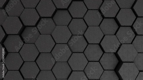 Abstract stone hexagon geometry background. 3d render of simple primitives with six angles in front