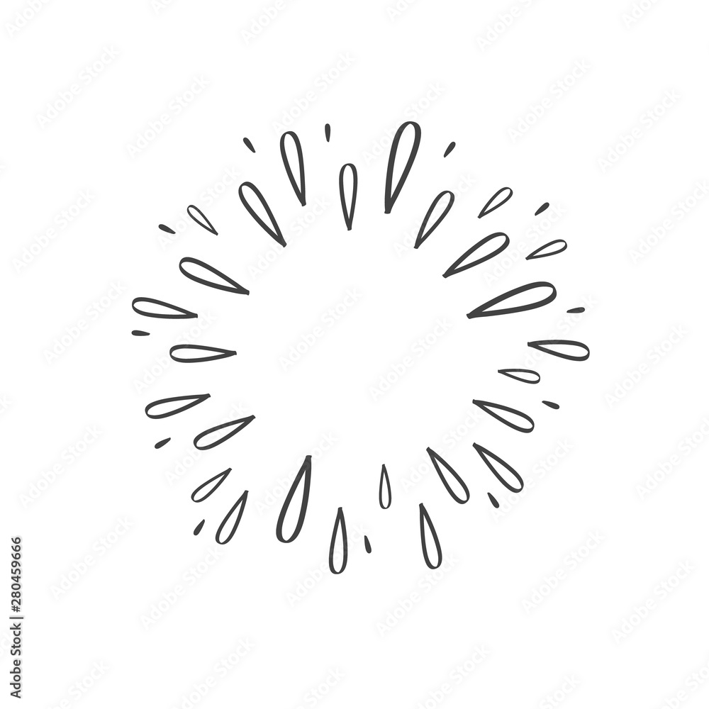 Fototapeta premium Vintage doodle Sunburst Explosion. Hand drawn Design Element. Fireworks Black Rays