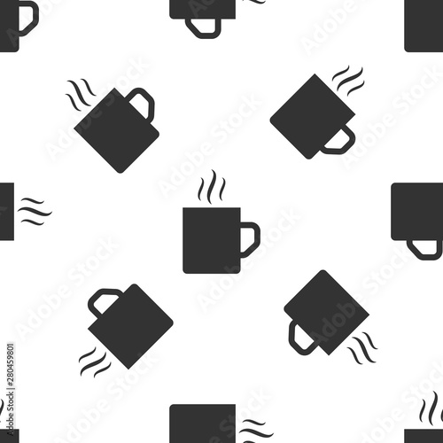 Grey Coffee cup flat icon isolated seamless pattern on white background. Tea cup. Hot drink coffee. Vector Illustration