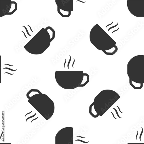 Grey Coffee cup flat icon isolated seamless pattern on white background. Tea cup. Hot drink coffee. Vector Illustration