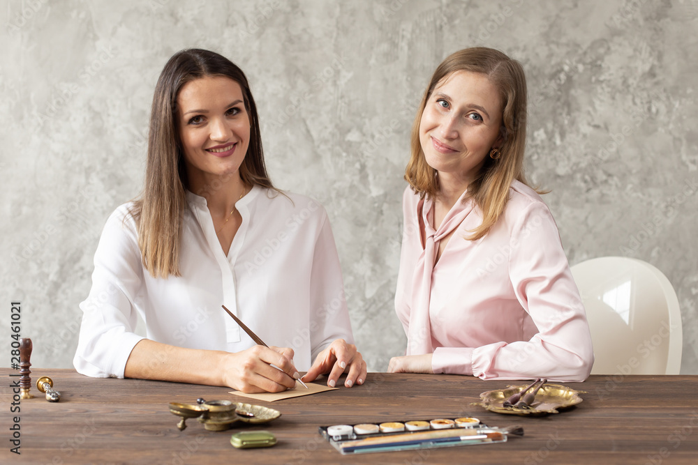 Fototapeta premium Individual drawing training. Beautiful bright studio with sunlight. Selective focus.
