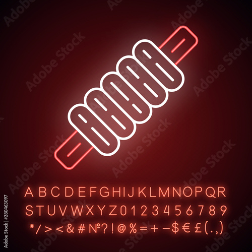 Cricket bail neon light icon. Sport equipment. Cylindrical piece of wood. Top part of wicket. Outdoor sports activity. Glowing sign with alphabet, numbers and symbols. Vector isolated illustration