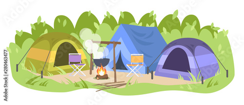 Campsite with no people flat vector illustration