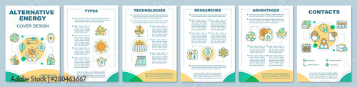 Alternative energy cover design brochure template layout. Eco energy, green technology. Flyer, booklet, leaflet print design with linear illustrations. Vector page layouts for annual reports, posters