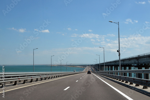  Crimean bridge over the sea in summer