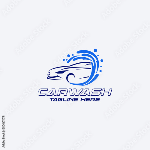 Cool blue car wash logo design template. Editable vector logotype. Suits for car wash service and business