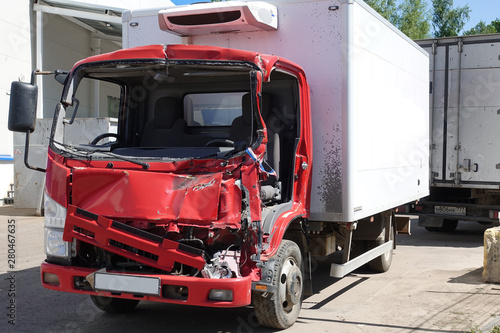 Truck after the accident in the parking lot.