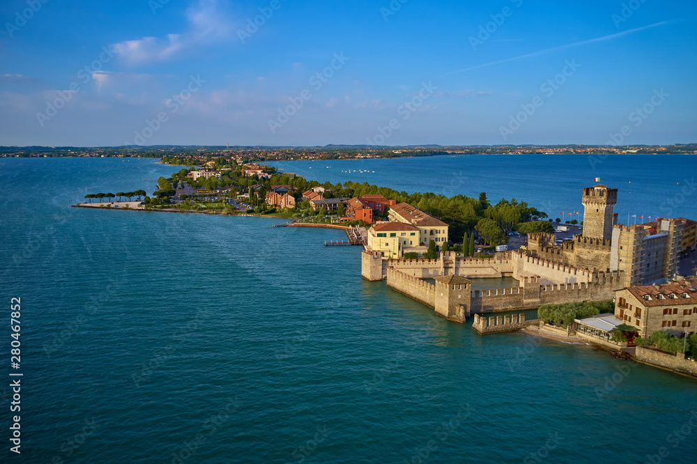 Aerial photography, the city of Sirmione on Lake Garda north of Italy.