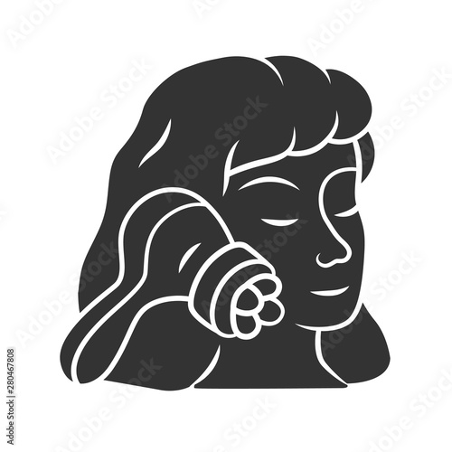 Face massager glyph icon. Beauty device for home use. Cosmetology instrument. Skin care. Beauty parlour spa procedure. Silhouette symbol. Negative space. Vector isolated illustration
