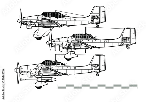 Junkers Ju 87 Stuka. Outline vector drawing photo