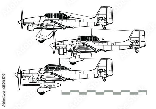 Junkers Ju 87 Stuka. Outline vector drawing