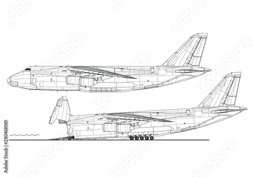 Antonov An-124 Ruslan Condor. Outline vector drawing