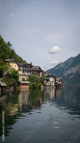 Hallstatt lake and houses in Austrian Alps