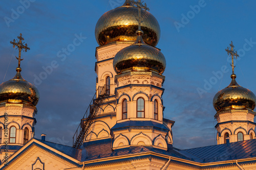 churches and their elements of the convent in the city of Tsivilsk in Chuvashia,filmed on a summer evening photo