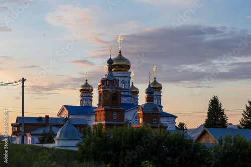 churches and their elements of the convent in the city of Tsivilsk in Chuvashia,filmed on a summer evening photo