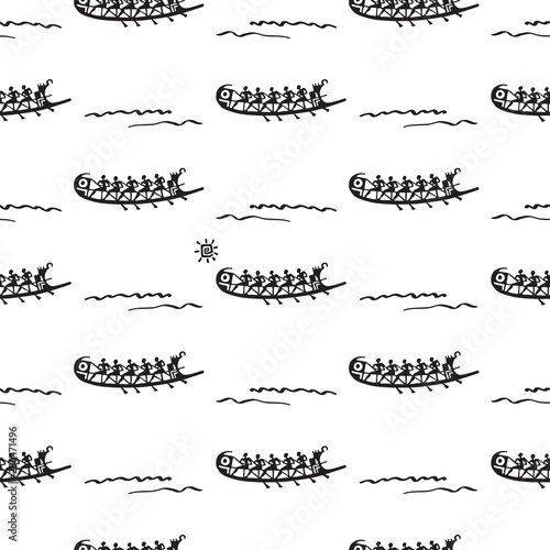 Simple seamless pattern with ancient boats with oarsmen for textile, wallpapers, gift wrap. Phoenicia. Vector. photo