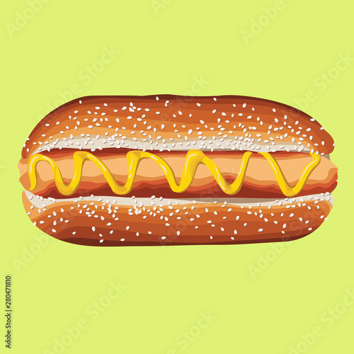 Hot dog isolated with sesame bun and mustard