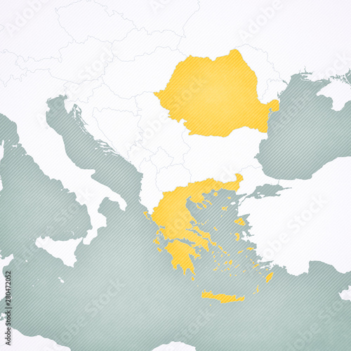 Map of Balkans - Greece and Romania