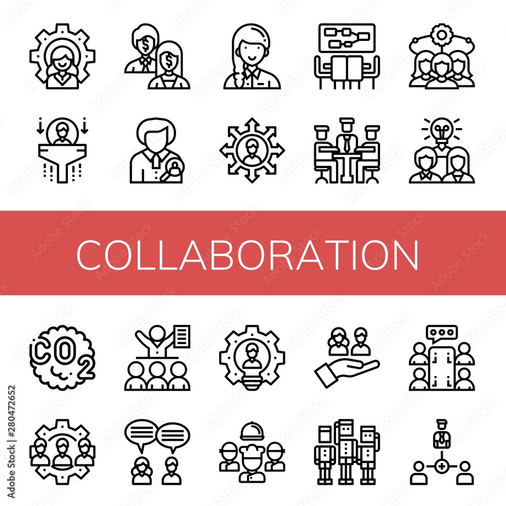 Set of collaboration icons such as Leader, Human resources, Shareholder, Volunteer, Team, Meeting, Co, Teamwork, Collaboration , collaboration