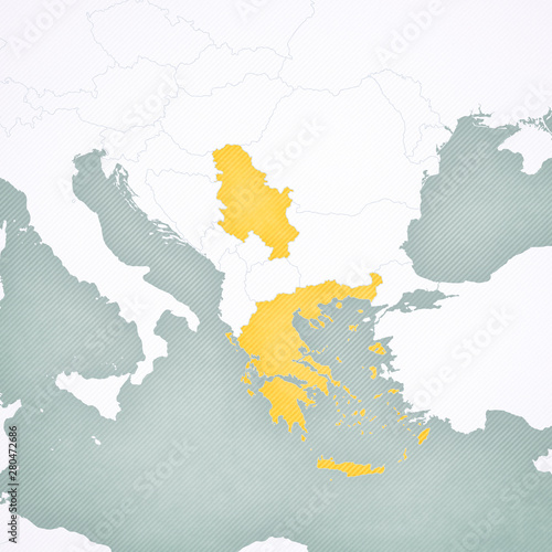 Map of Balkans - Greece and Serbia