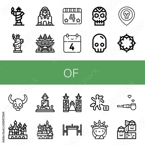 Set of of icons such as Statue of liberty, Great sphinx giza, Sanctuary truth, th july, Skull, Crown thorns, Cathedral saint basil, Great buddha thailand ,