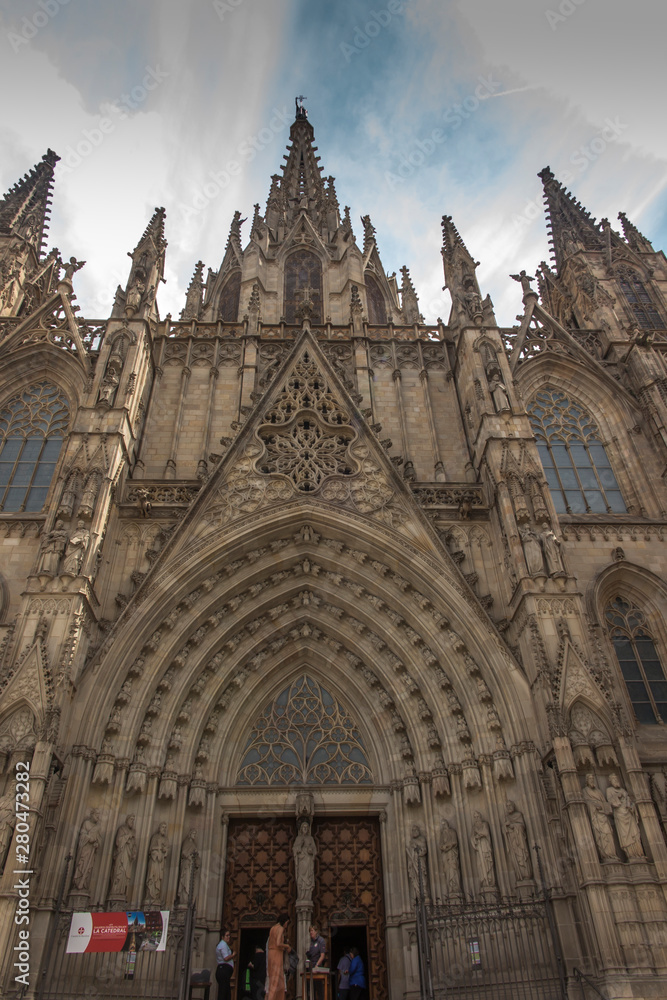 Fototapeta premium Barcelona, Spain, 22 June 2019: Cathedral of Saint Eulalia in Barcelona one of the more valuable examples of Gothic architecture in Spain.