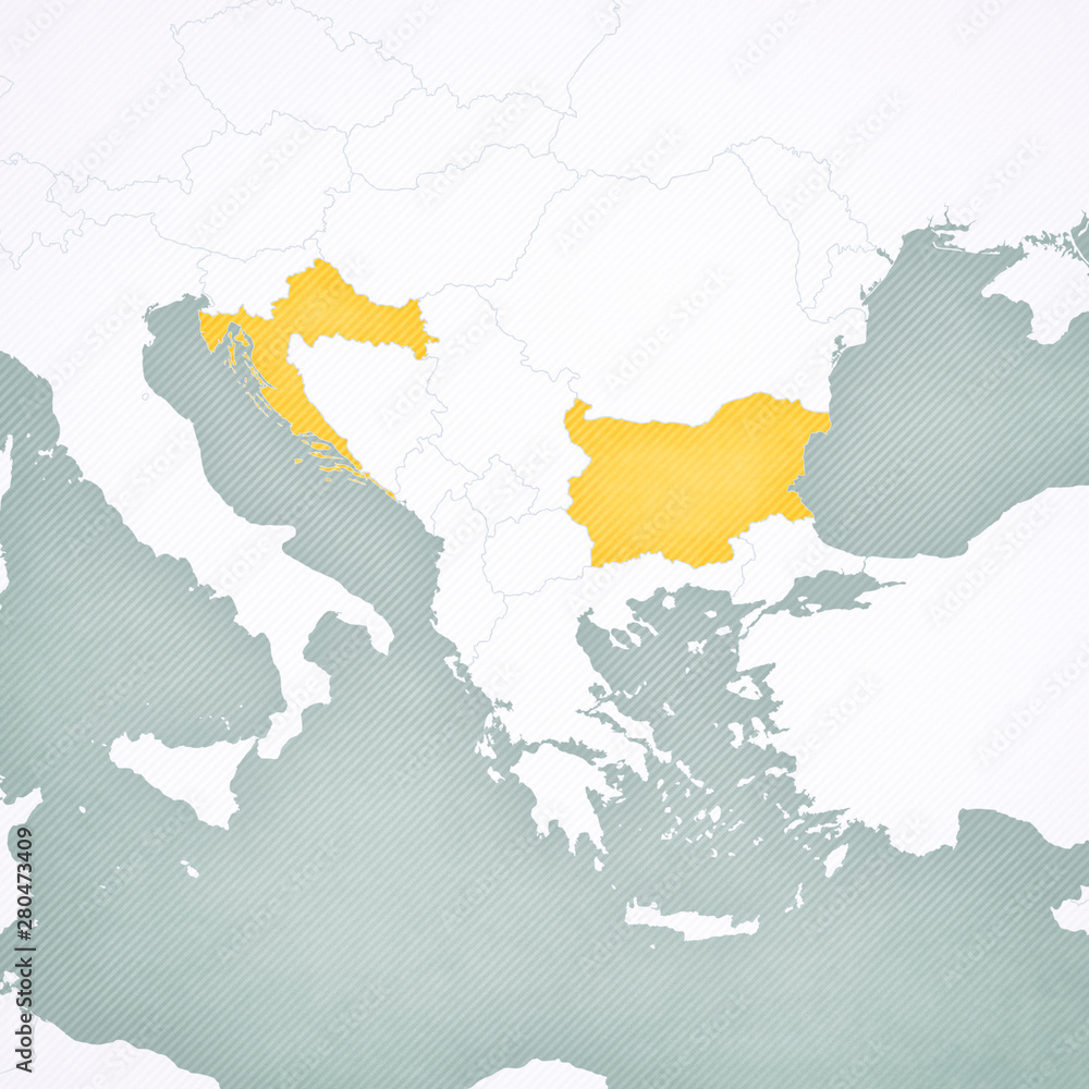 Map of Balkans - Bulgaria and Croatia
