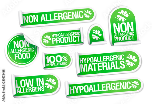 Non allergenic products and hypoallergenic materials stickers set,