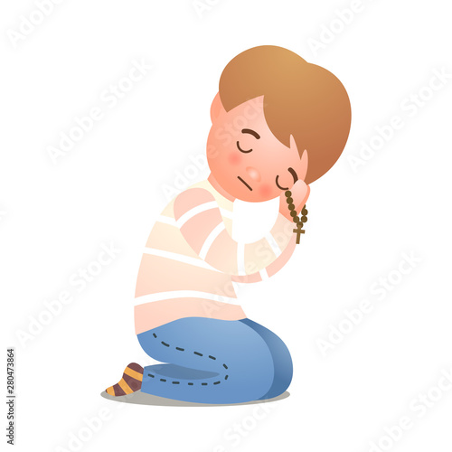 Catholic christianity little boy offer prayer to God