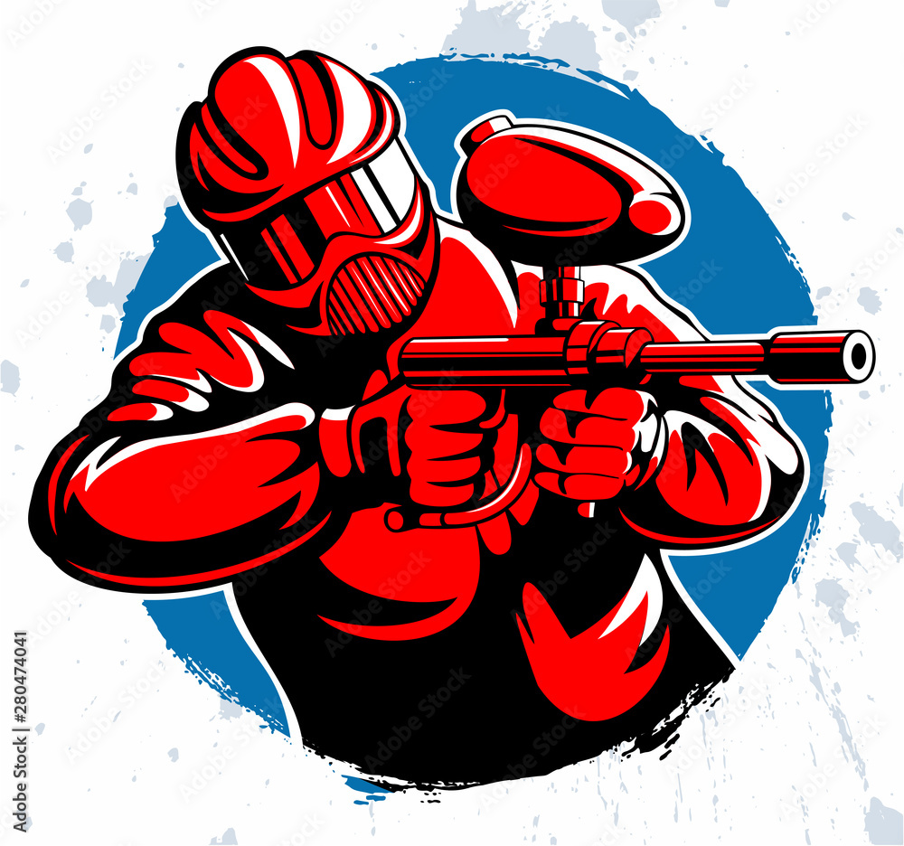 Paintball player with the ammunition an paintball gun, vector image