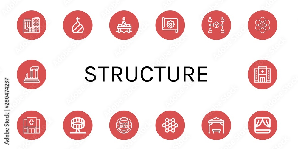 Set of structure icons such as Building, Dome, Oil platform, Blueprint, Connection, Atom, Hospital, Round up ride, Binary code, Structure, Pergola, Stage, Parthenon , structure Set of structure icons such as Building, Dome, Oil platform, Blueprint, Connection, Atom, Hospital, Round up ride, Binary code, Structure, Pergola, Stage, Parthenon , structure