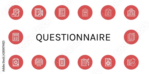 Set of questionnaire icons such as Checklist, List, Clipboard, Testing, Task list, Printing test, Test , questionnaire